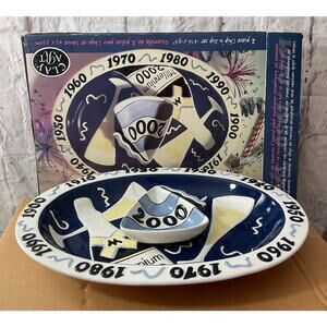 1998 Vintage Ceramic 2000 CHIP & DIP Millennium Party Tray& Bowl, Clay Art NIB